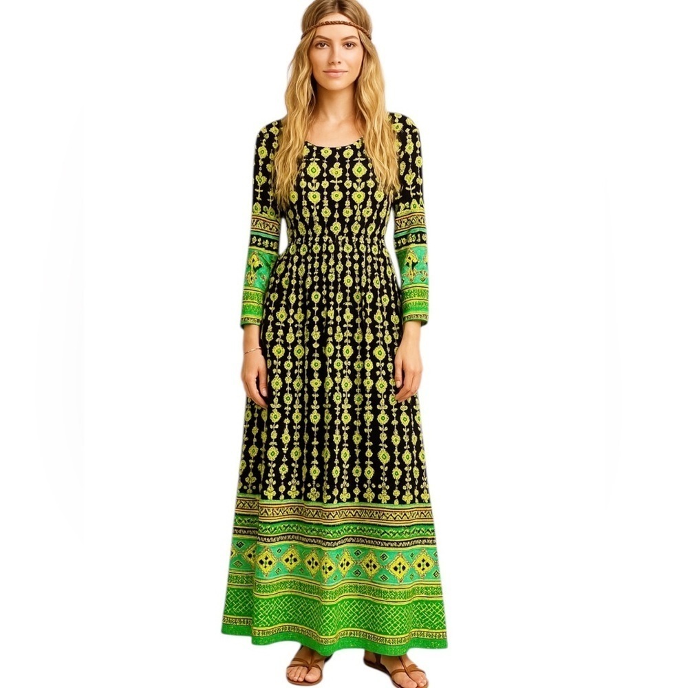 Vintage 70's Jennifer Dallas Maxi Dress 16?  Colorful Hippie Boho Flower Power